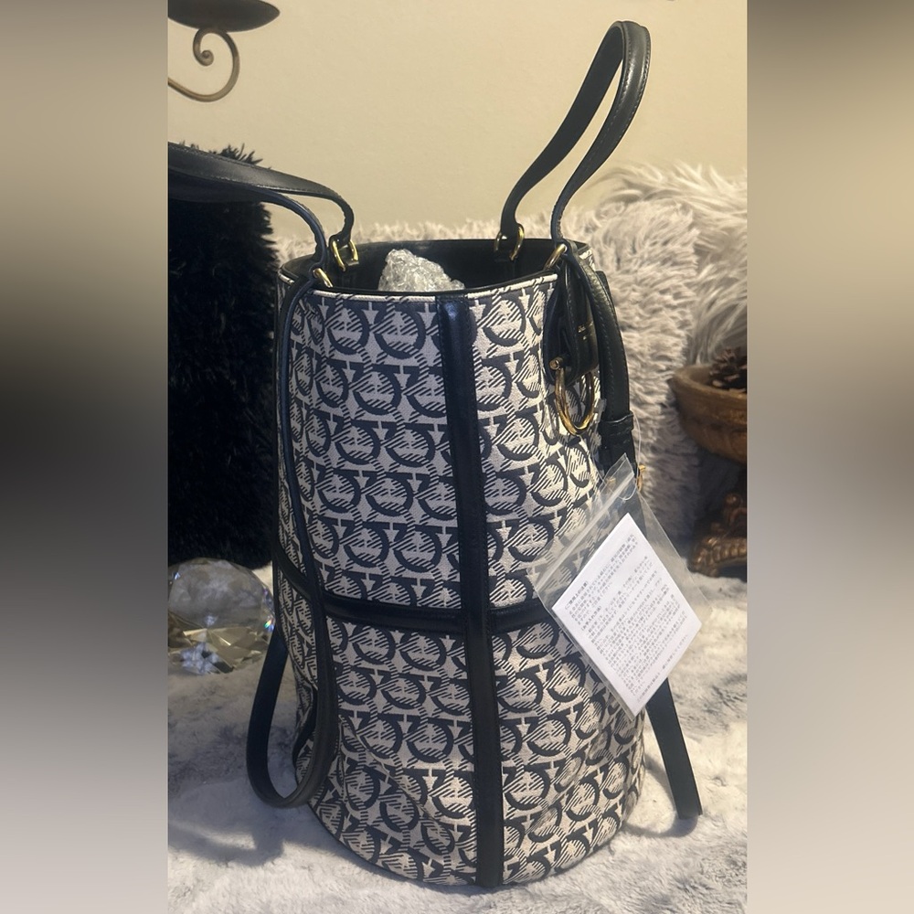 Salvatore Ferragamo Gancini Jacquard Mono Logo Canvas Bucket